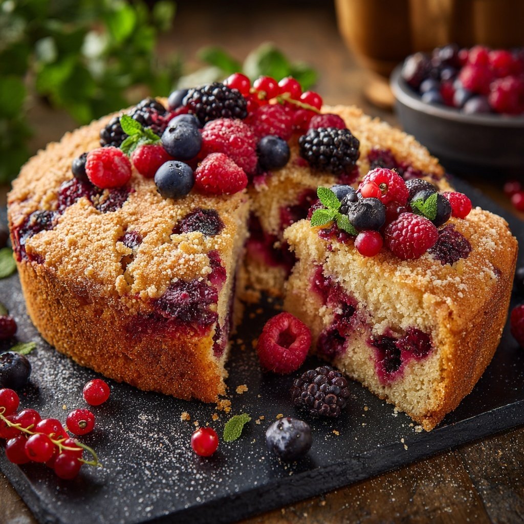 Blechkuchen mit Beerenmix