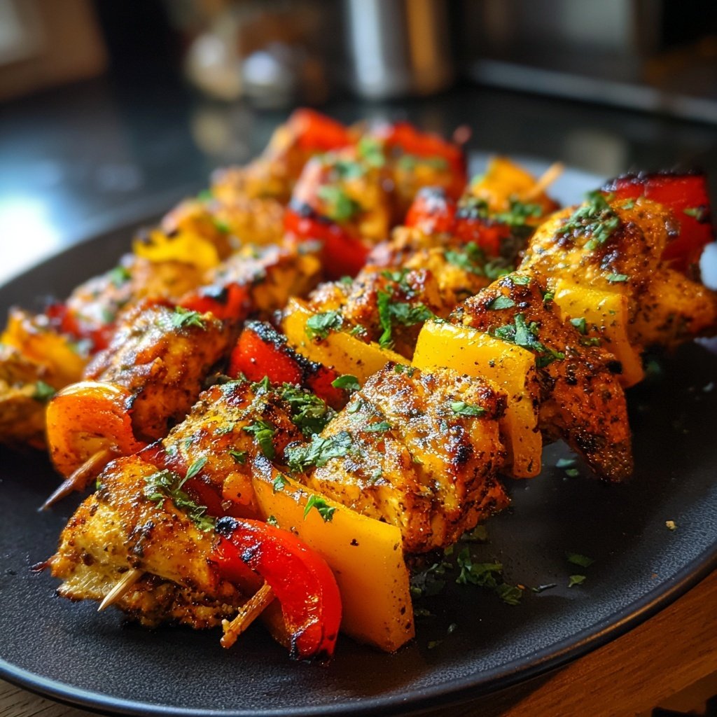 Gegrillte Hähnchenspieße Mit Paprika